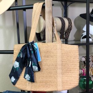 NWT Draper James Straw Tote with Silk Scarf